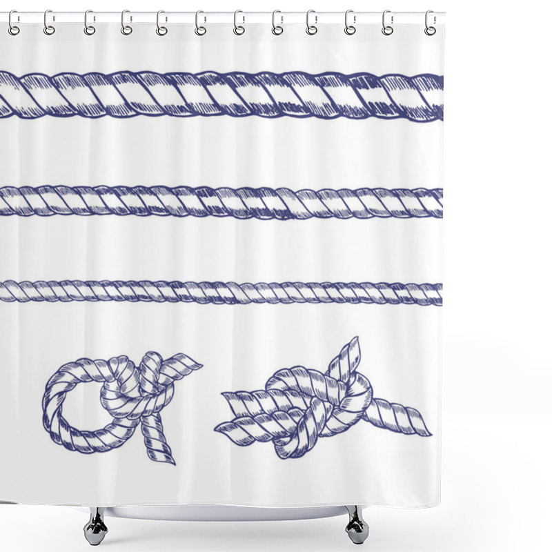 Personality  Sea Knot Rope Set Hand Draw Sketch. Vector Shower Curtains