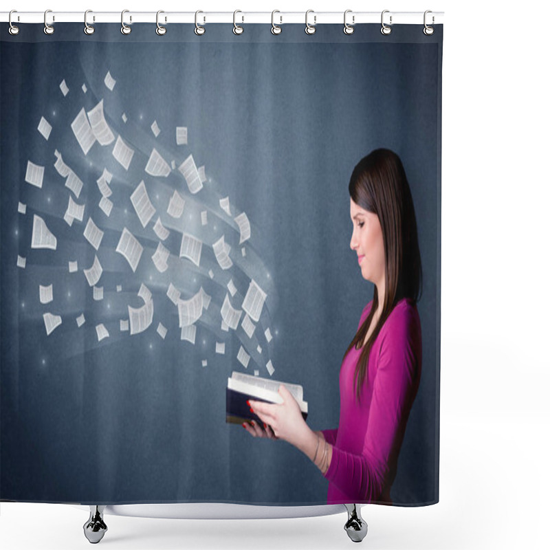 Personality  Young Lady Holding Book  Shower Curtains