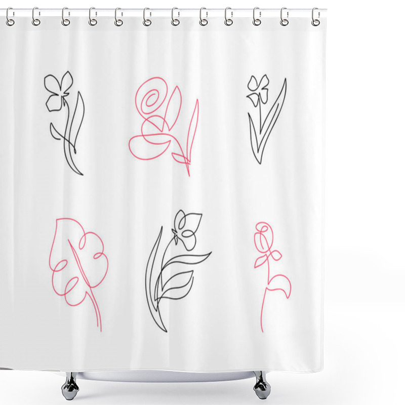 Personality  Set Of Vector One Line Flowers Line Art. Minimalist Contour Drawing. One Line Artwork Shower Curtains