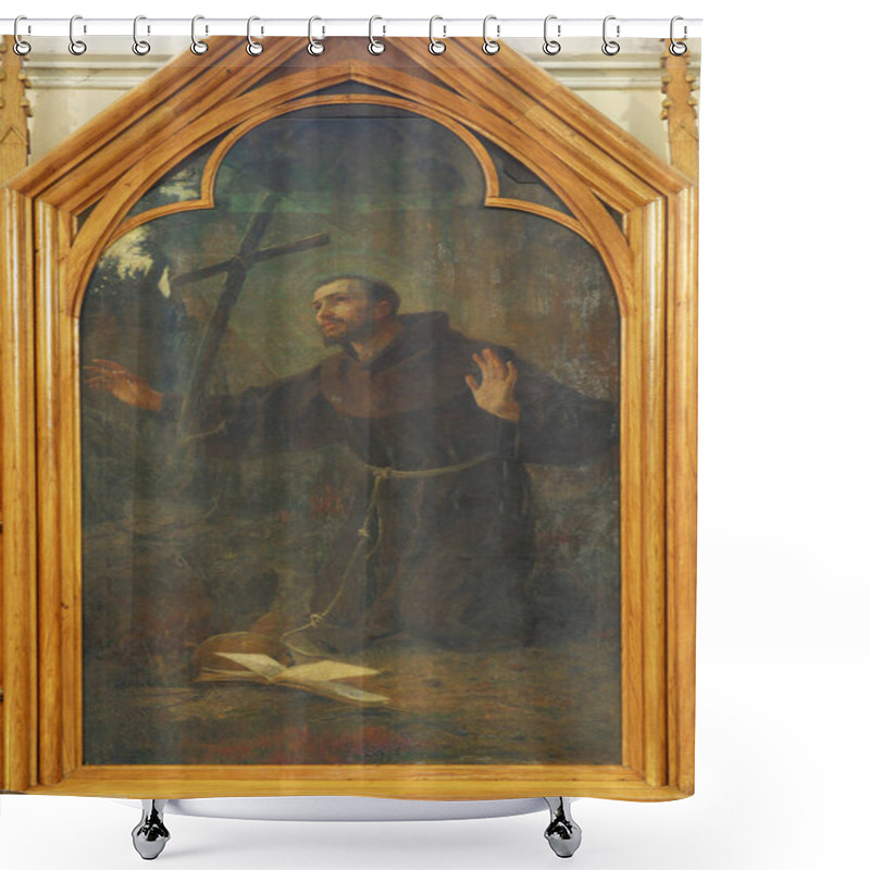 Personality  Saint Francis Of Assisi Altar In The  Franciscan Church Of St Francis Of Assisi In Zagreb, Croatia Shower Curtains