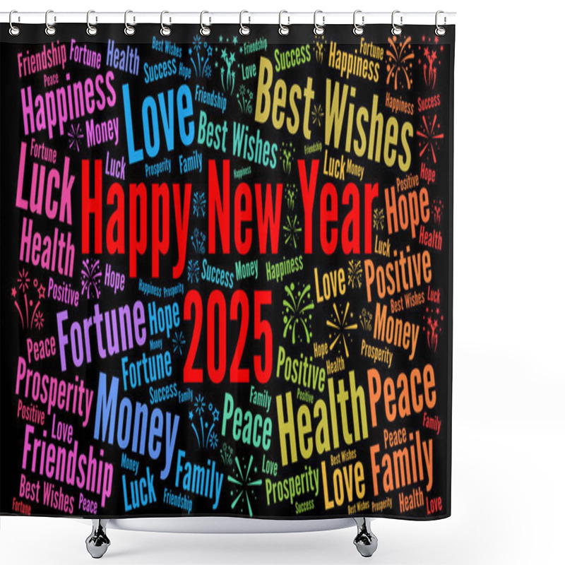 Personality  Happy New Year 2025 Word Cloud Shower Curtains