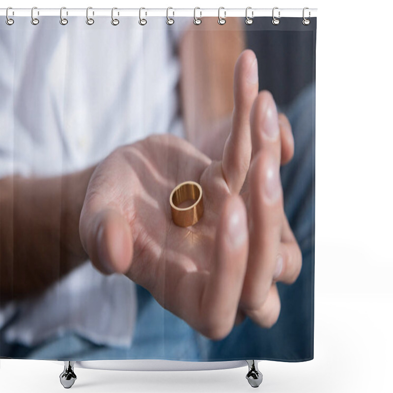 Personality  Partial View Of Man Holding Ring At Home Shower Curtains