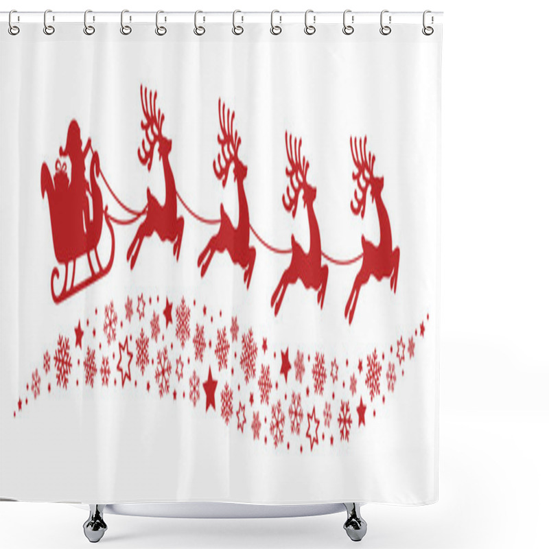 Personality  Santa Sleigh Reindeer Flying Snowflakes Red Silhouette Shower Curtains