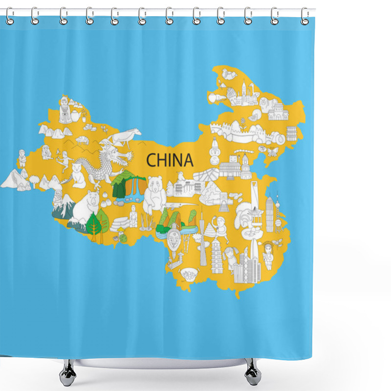 Personality  Map Of China With Sights Shower Curtains