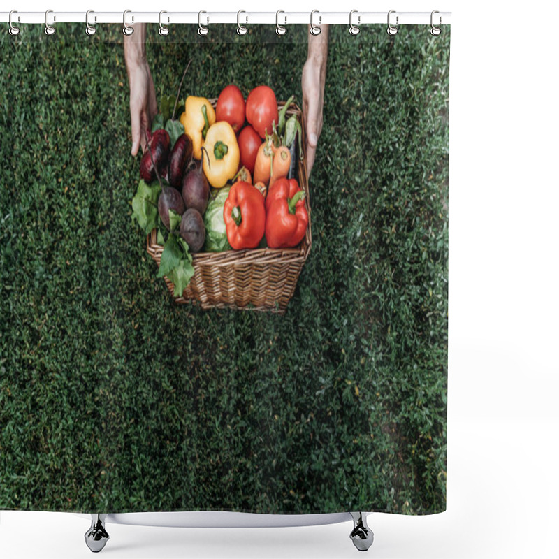 Personality  Farmer Holding Basket With Vegetables Shower Curtains