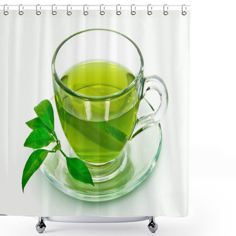 Personality  Green Tea With Lemon Isolated On White Background Shower Curtains