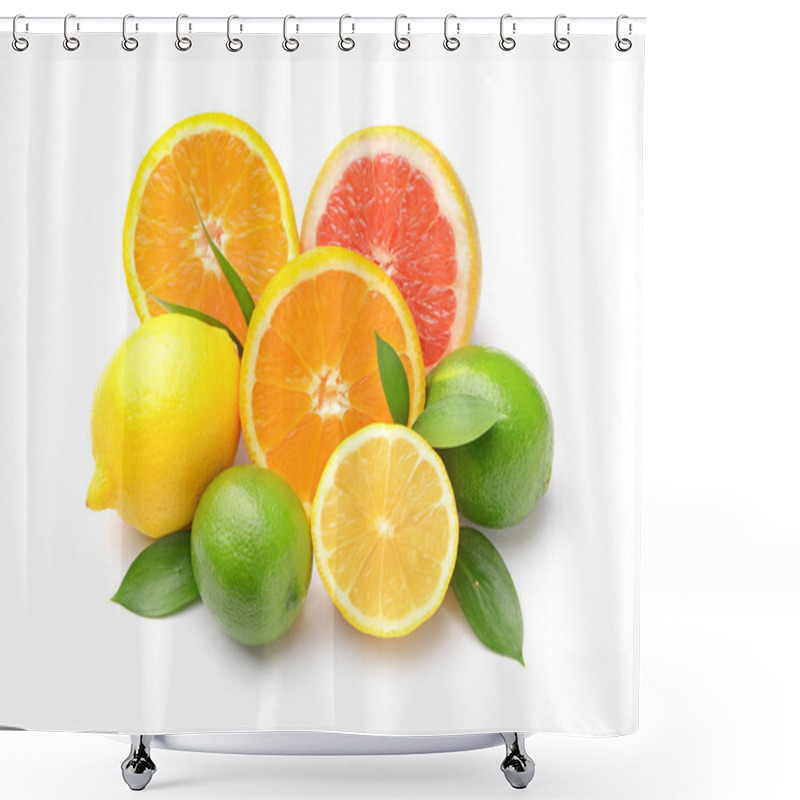 Personality  Different Citrus Fruits On White Background Shower Curtains