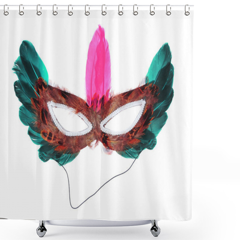 Personality  Halloween Mask With Feathers Isolated On White Shower Curtains