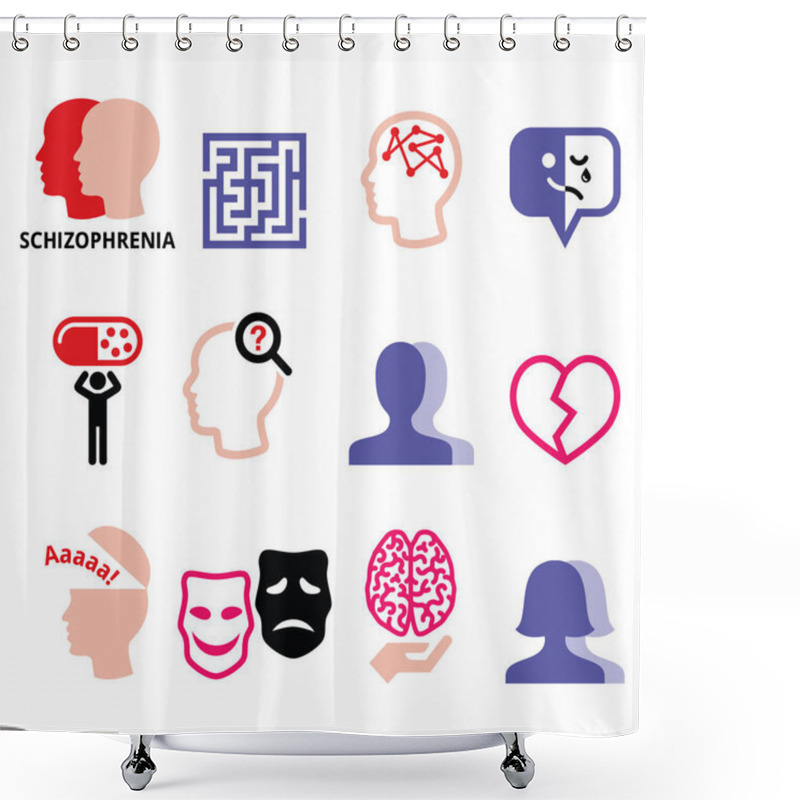 Personality  Schizophrenia, Mental Health, Psychology Vector Icons Set   Shower Curtains