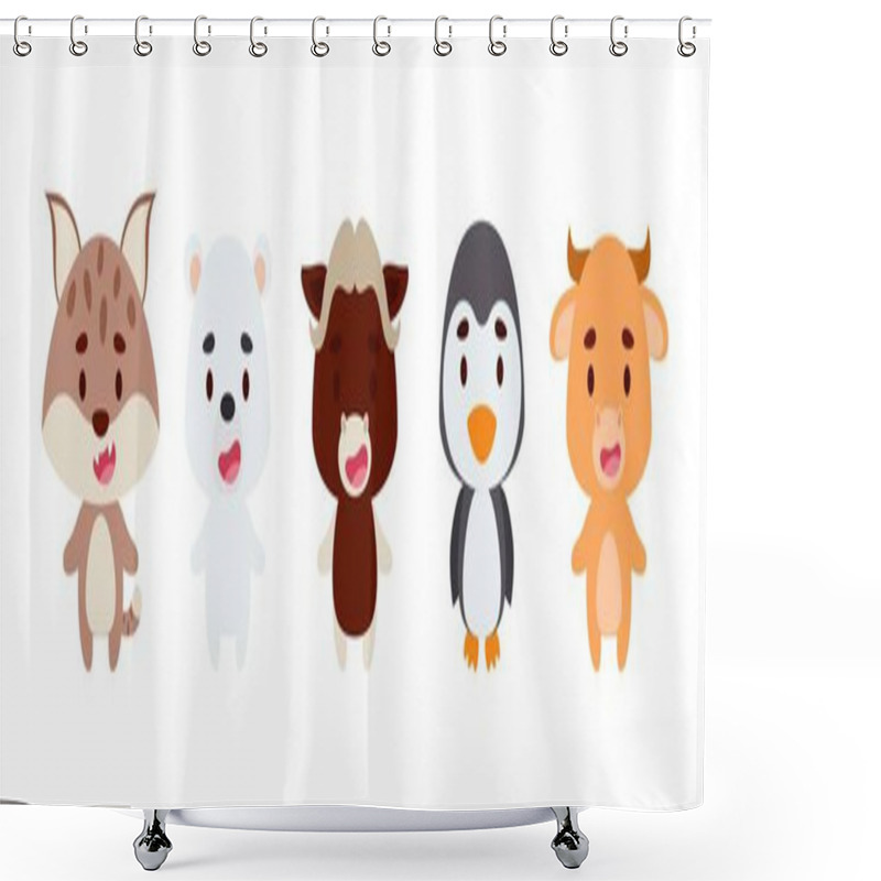 Personality  Cute Little Woodland Animals Set. Collection Funny Animals Characters For Kids Cards, Baby Shower, Birthday Invitation, House Interior. Bright Colored Childish Vector Illustration. Shower Curtains