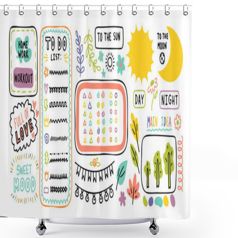 Personality  Diary Cute Note Elements. Hand Drawn Doodles Bullet Journal Banners. Shower Curtains