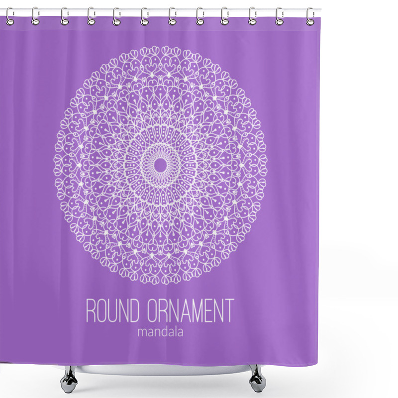 Personality  Vector Hand Drawn White Floral Mandala Circle Ornament Isolated On The Violet Background.  Shower Curtains