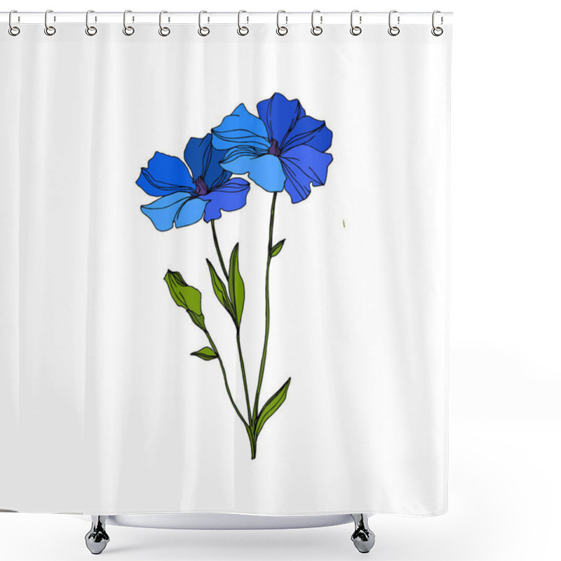 Personality  Vector Flax Floral Botanical Flowers. Blue And Green Engraved Ink Art. Isolated Flax Illustration Element. Shower Curtains