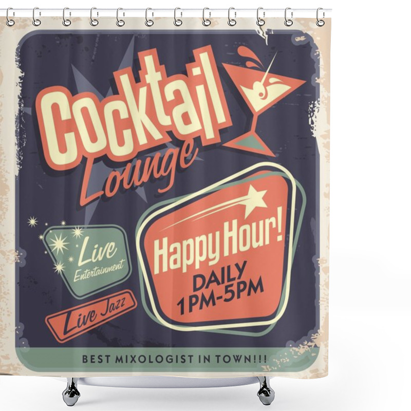 Personality  Retro Poster Design For Cocktail Lounge Shower Curtains