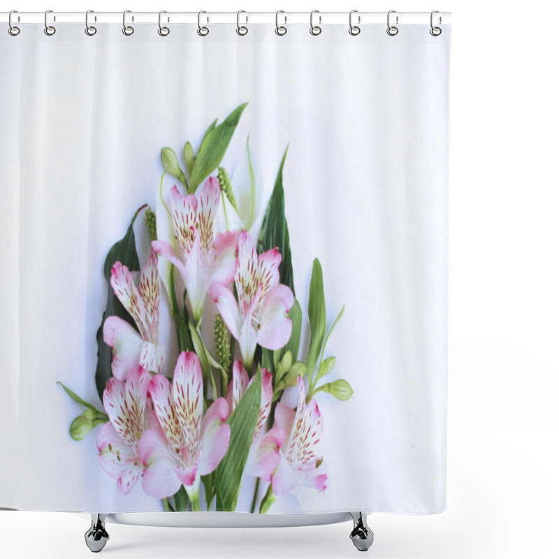 Personality  Light Pink Alstroemeria Flowers Isolated On A White Background. Delicate Floral Arrangement. Background For A Greeting Card. Shower Curtains