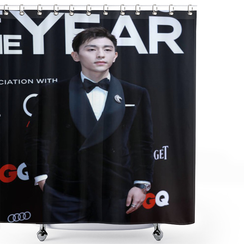 Personality  Chinese Actor Deng Lun Shows Up In Black Suit At The Red Carpet For The GQ Men Of The Year 2020, Shanghai, China, 4 December 2020.   Shower Curtains