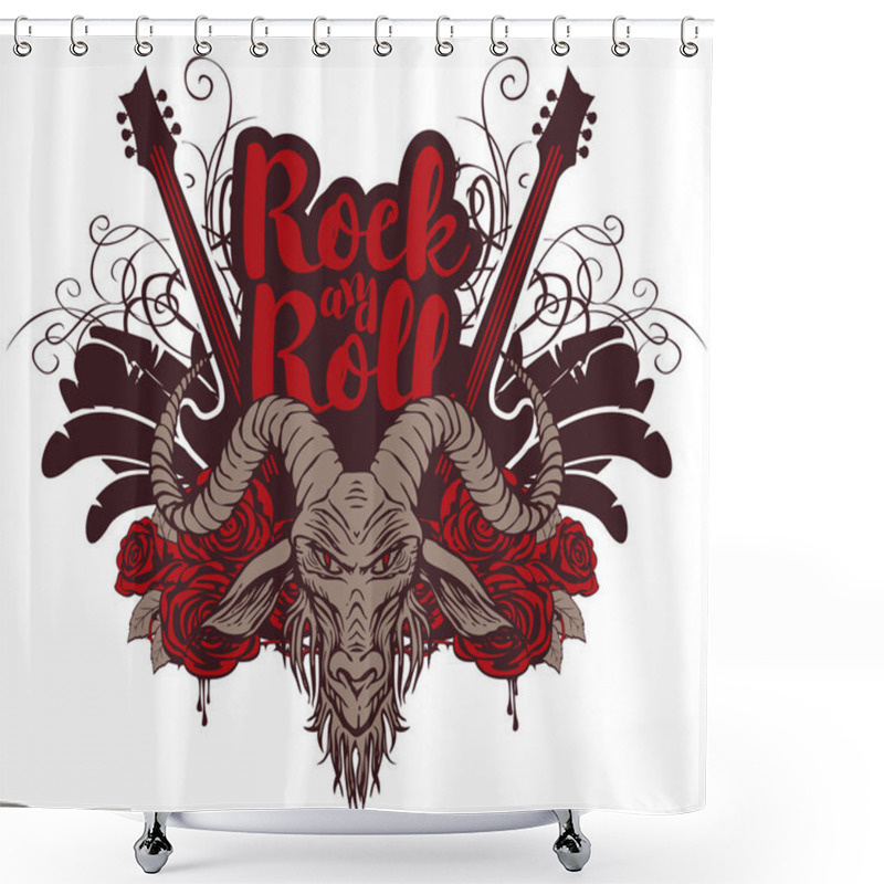 Personality  Rock And Roll Banner With Guitar, Goat And Roses Shower Curtains