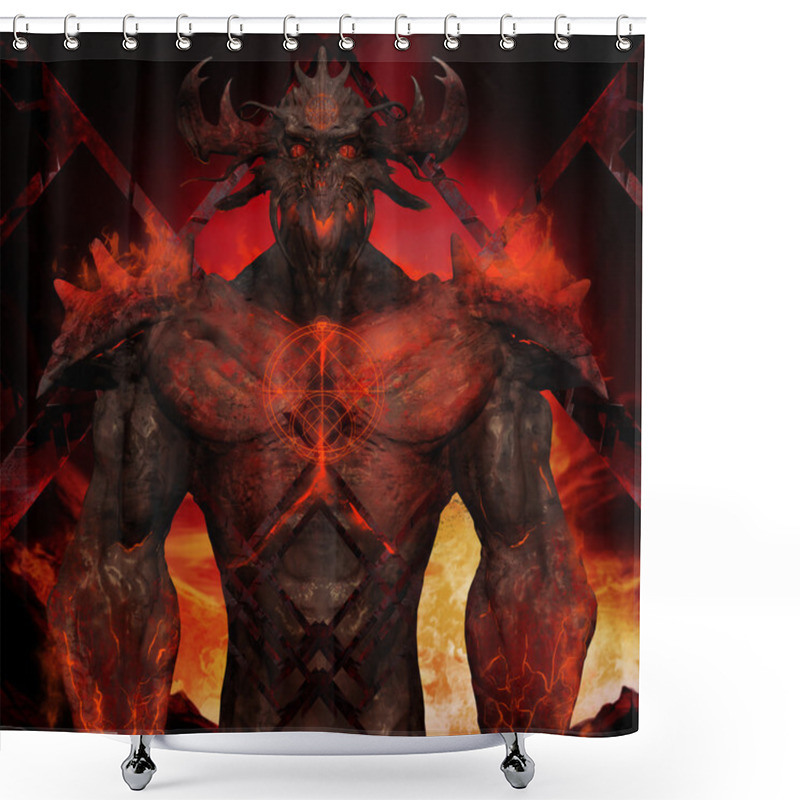 Personality  3D Illustration Of A Devil Torso Art. Shower Curtains