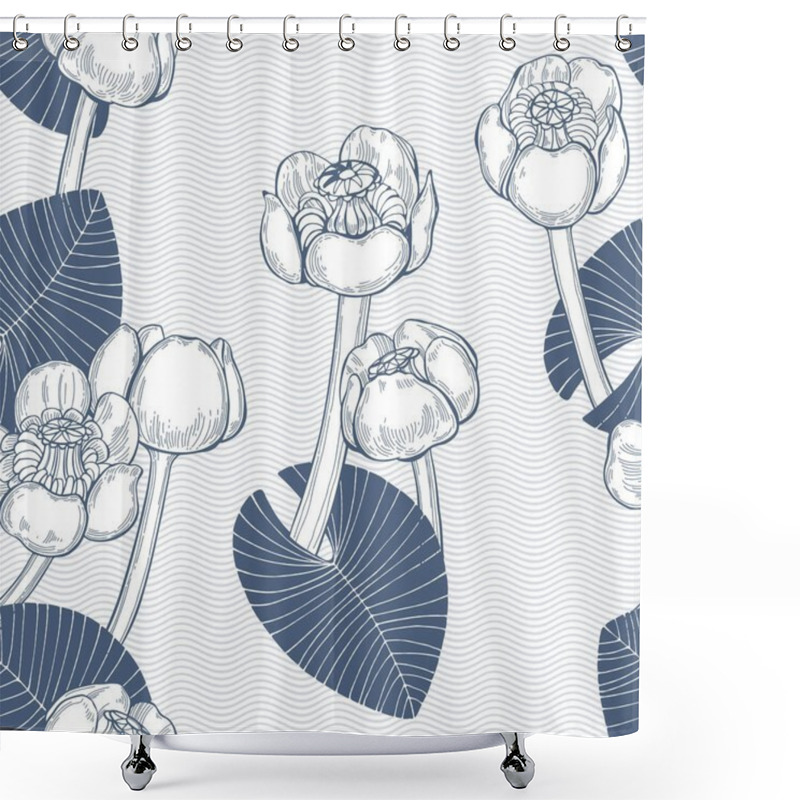 Personality  Seamless Pattern With Water Lilies Shower Curtains