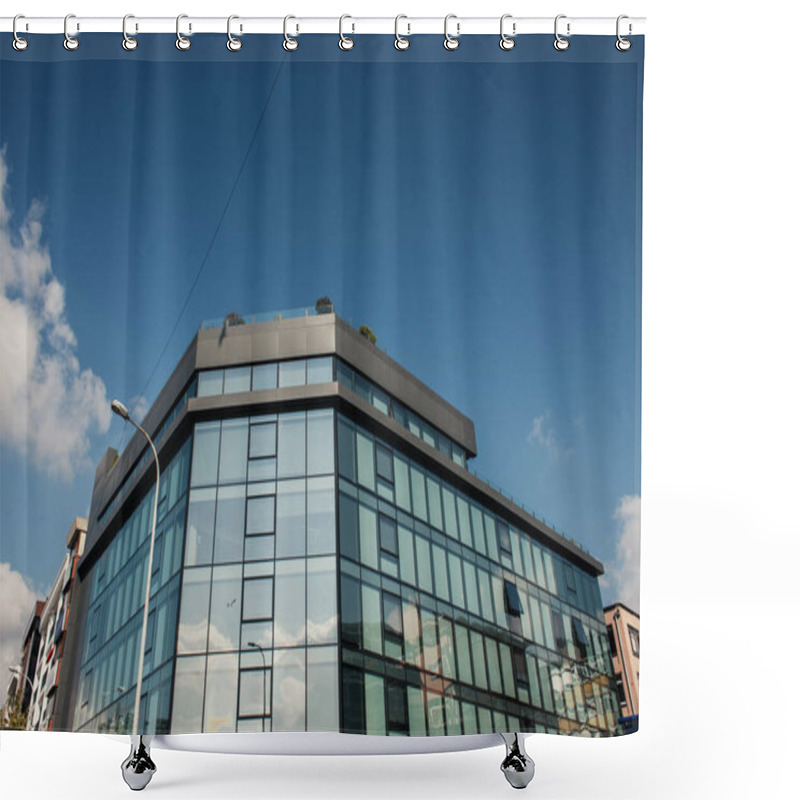 Personality  Facade Of Modern Building With Sky At Background On Street In Istanbul, Turkey  Shower Curtains