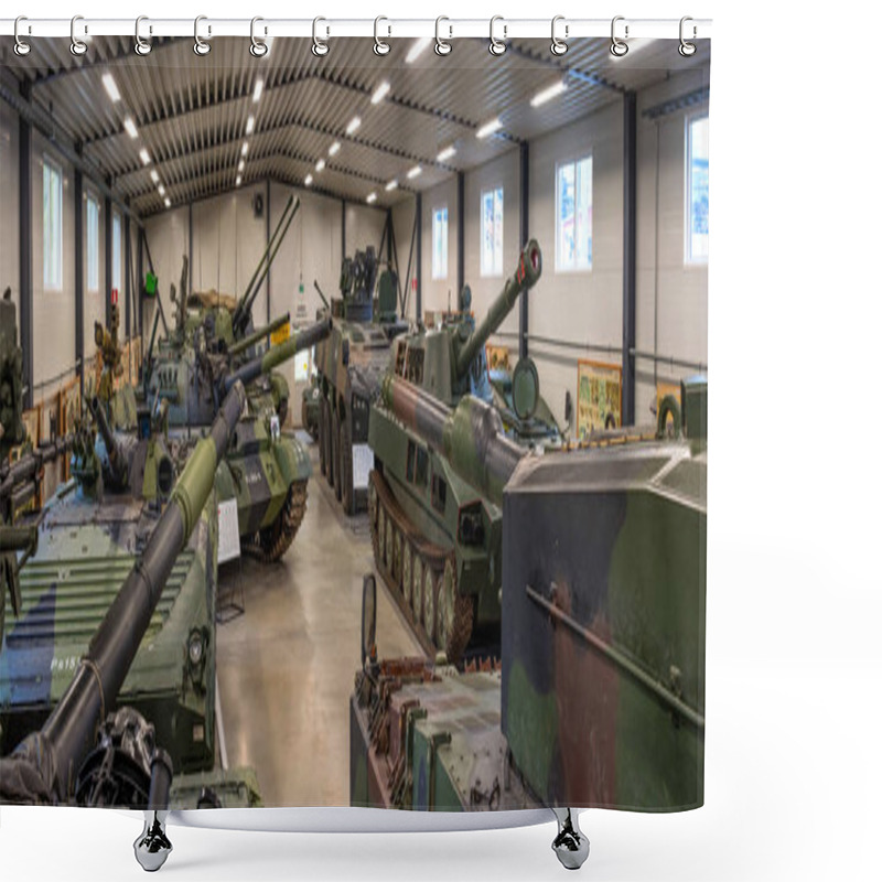 Personality  Parola, Finland - May 2, 2019: Tank Museum In The City Of Parola. Exposition Of The Museum In Pavilion 2 Shower Curtains