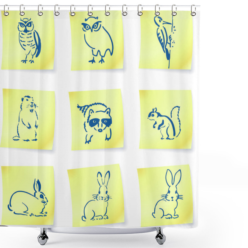 Personality  Forest Creatures Drawings On Post It Notes Shower Curtains