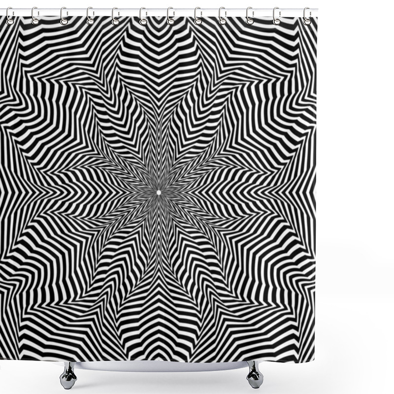 Personality  Op Art Circular Pattern Of Black Curly Stripes. Hexagonal Abstract Floral Background Design. Shower Curtains