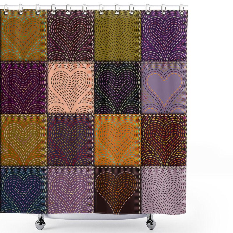 Personality  Patchwork With Embroidery Of Hearts Shower Curtains