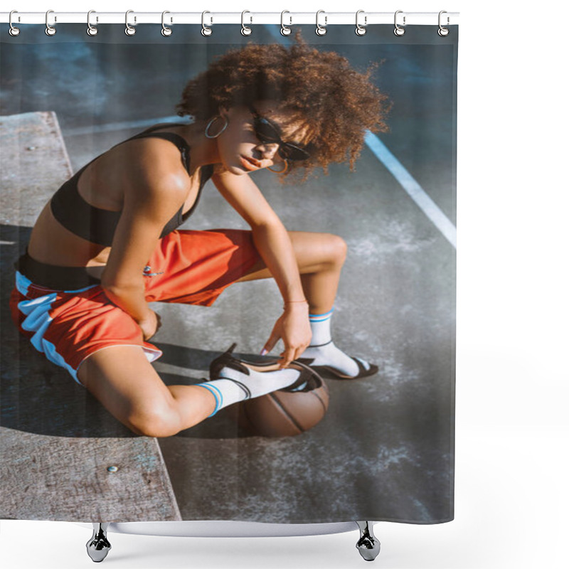 Personality  African-american Woman In Sportswear And High Heels Shower Curtains