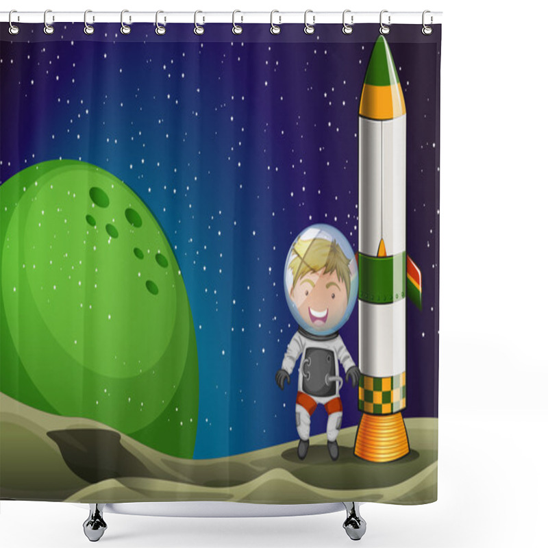 Personality  A Man In The Space Standing Beside The Rocket Shower Curtains