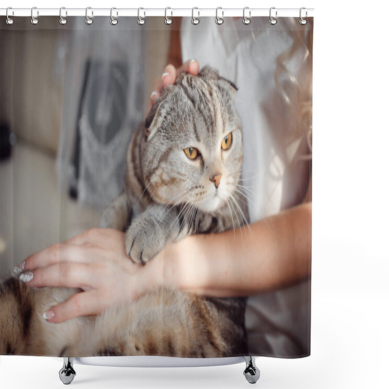 Personality  Tabby Cat In The Hands Of The Bride's Wedding Day Shower Curtains