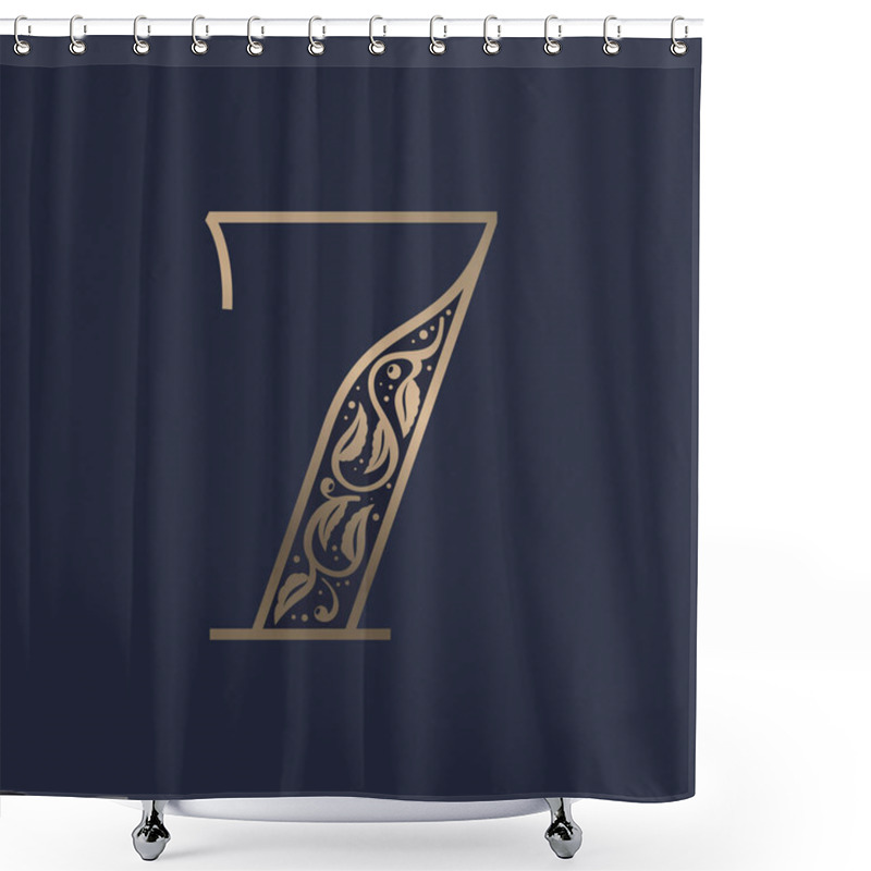 Personality  Vintage Number Seven Logo With Premium Decoration. Classic Line Serif Font. Vector Icon Perfect To Use In Any Alcohol Labels, Glamour Posters, Luxury Identity, Etc. Shower Curtains