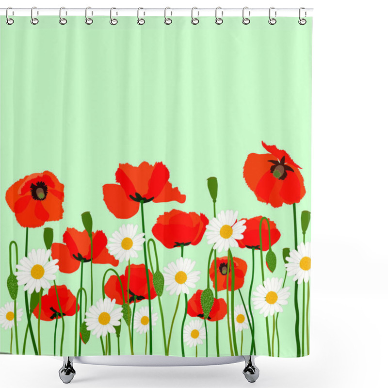 Personality  Field With Beautiful Blooming Daisies And Poppy Flowers Shower Curtains