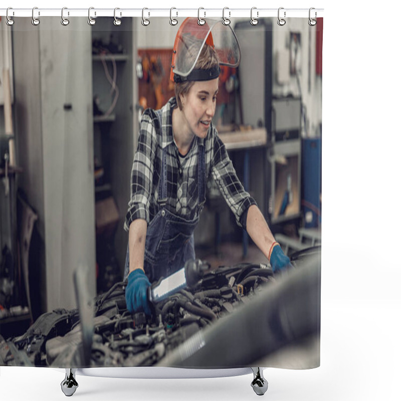 Personality  Pleased Female Worker Fixing A Passenger Car Shower Curtains