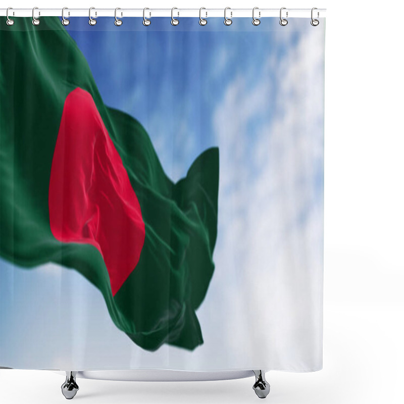 Personality  National Flag Of Bangladesh Waving In The Wind On A Clear Day. Dark Green Banner With A Red Disc Or Sun On Top. 3d Illustration Render. Fluttering Fabric Shower Curtains