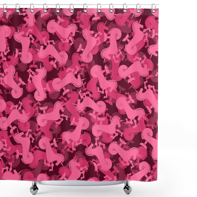 Personality  Water Unicorn Hippocampus Pattern Seamless. Mythical Animal Back Shower Curtains