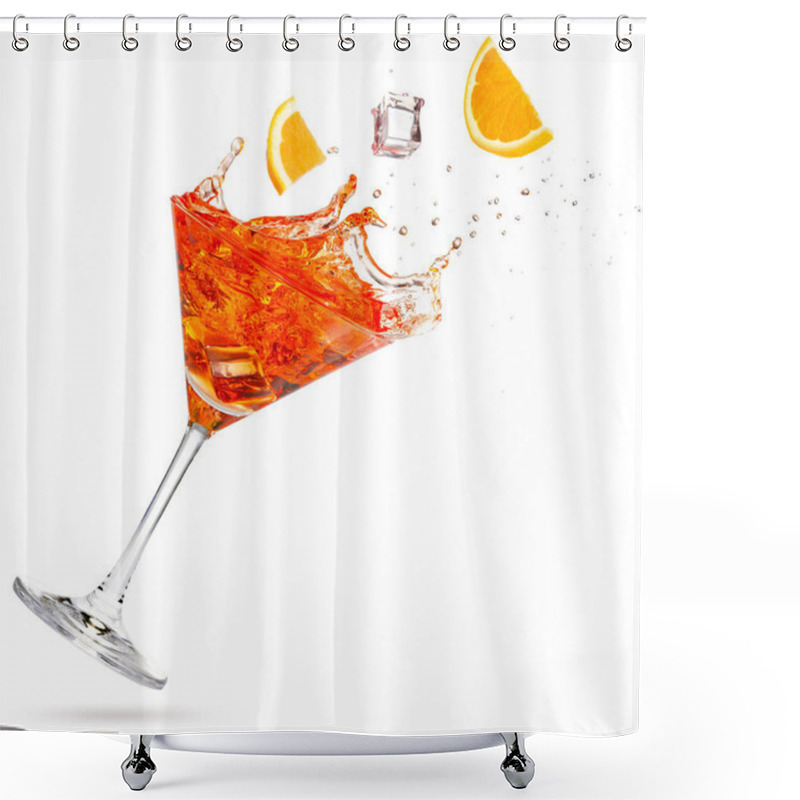 Personality  Orange And Ice Cube Falling Into A Splashing Martini Isolated On White Shower Curtains