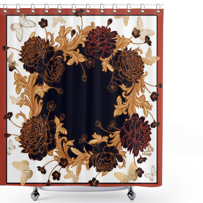 Personality  Floral Pattern. Wreath Of Luxurious Flowers Peonies, Baroque Sty Shower Curtains