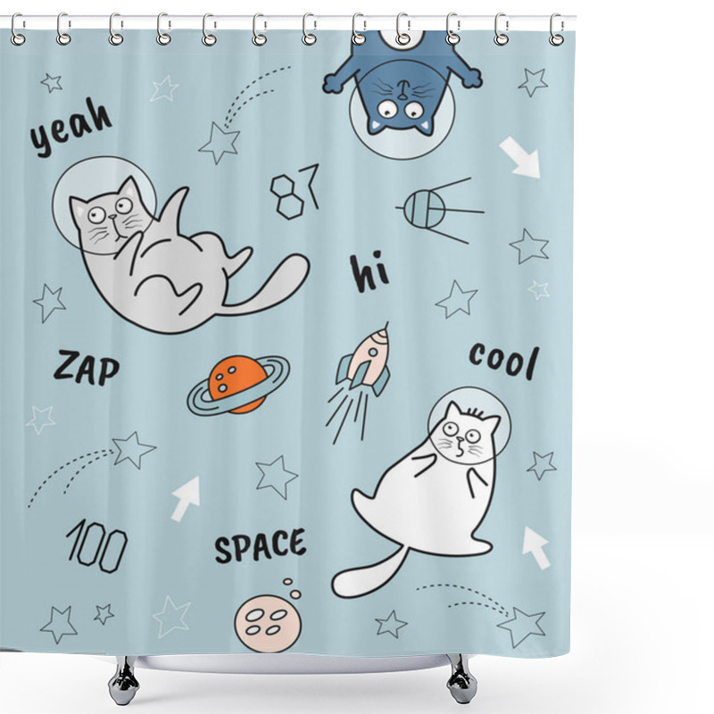 Personality  Funny Cats In Space Poster Design Shower Curtains