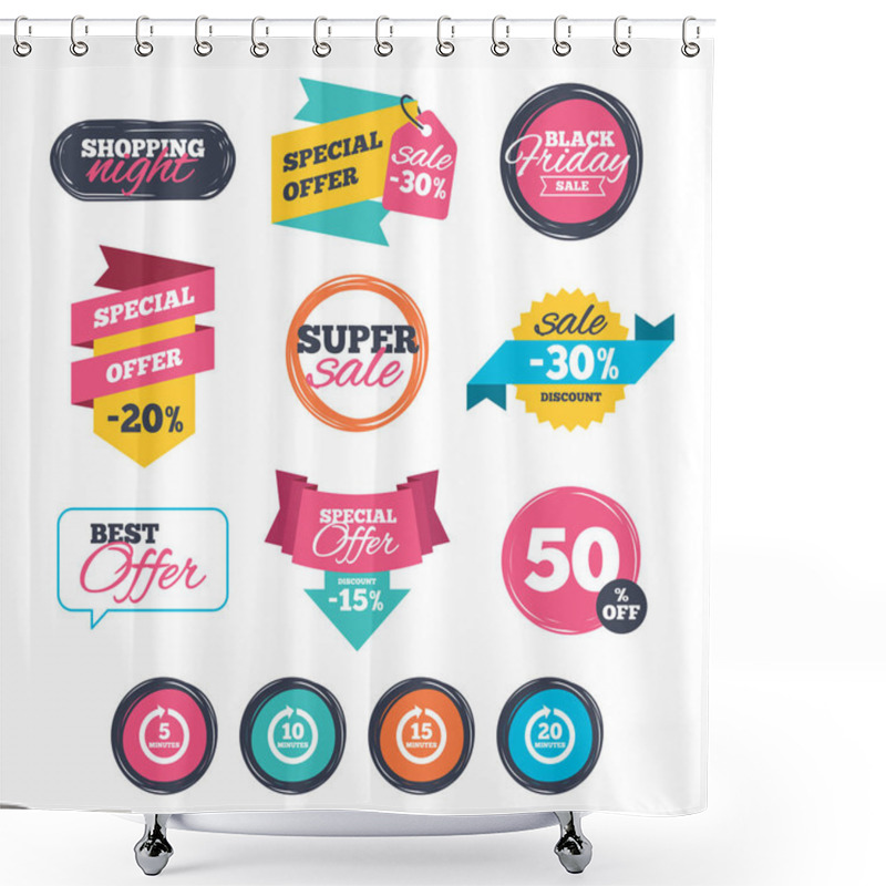 Personality  Every 5, 10, 15 And 20 Minutes Icons Shower Curtains