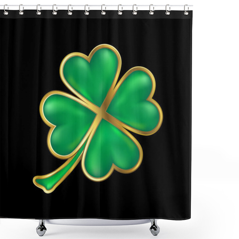 Personality  Shiny Four Leaf Clover With Golden Border Shower Curtains