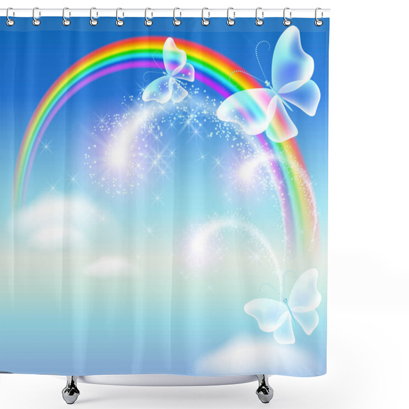 Personality  Rainbow With Butterflies Shower Curtains