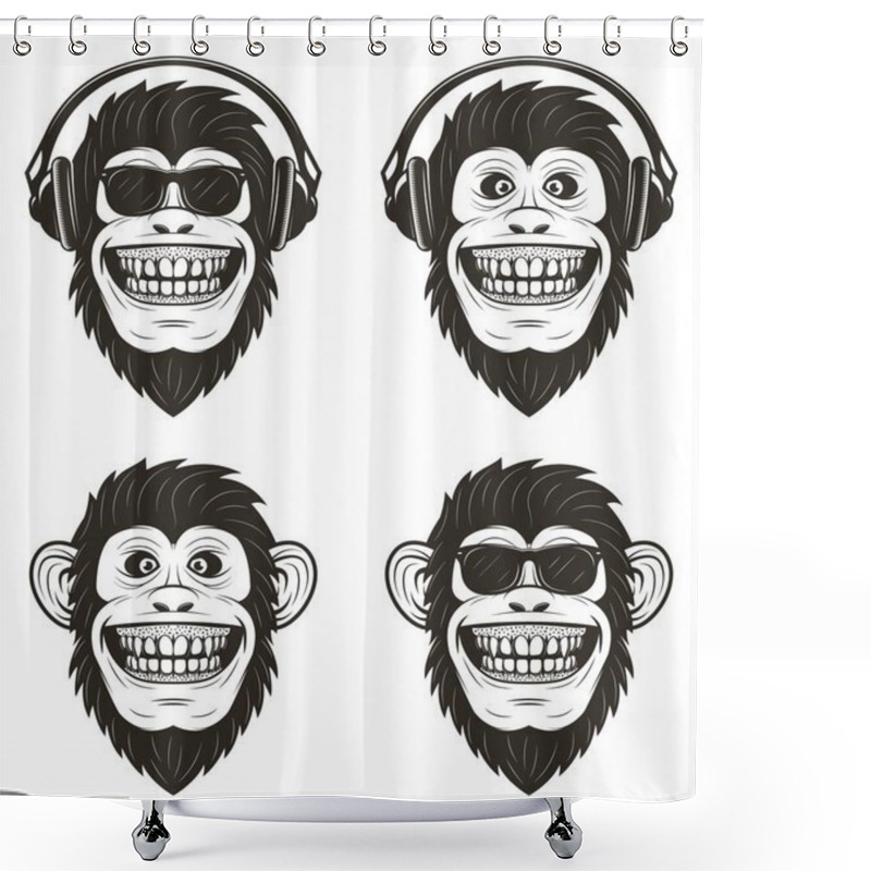 Personality  Funny Music Monkey Set, Vector Hand Drawn Illustration Shower Curtains