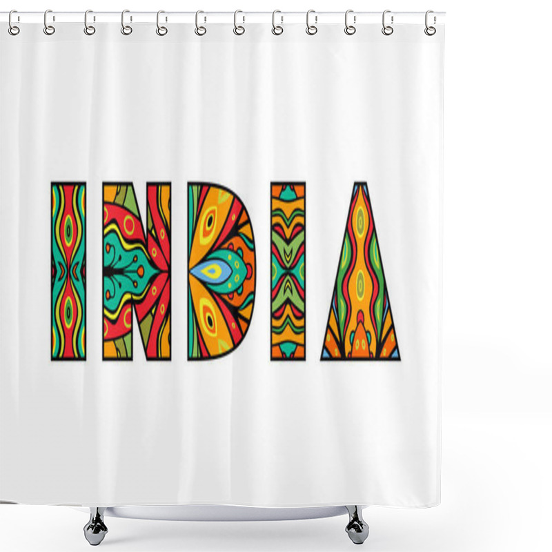 Personality  Festive India Ornate Title. Creative Lettering With Bright Indian Ethnic Ornament. Single Word. Vector Illustration. Shower Curtains