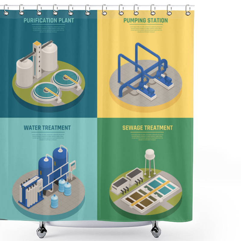 Personality  Wastewater Purification Isometric Icons Square Shower Curtains