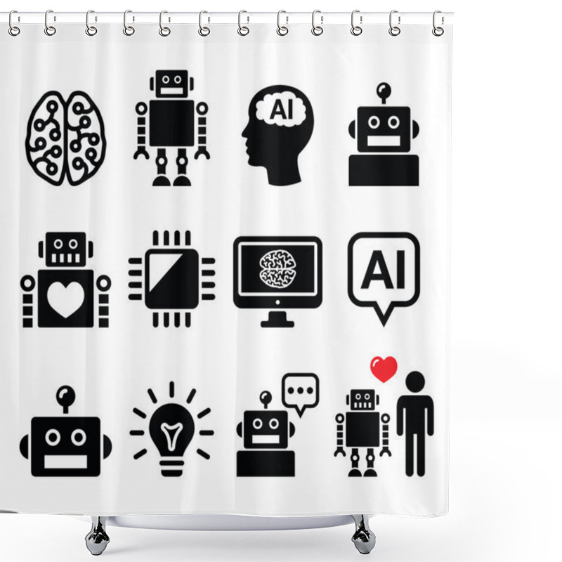 Personality  Artificial Intelligence (AI), Robot Icons Set Shower Curtains