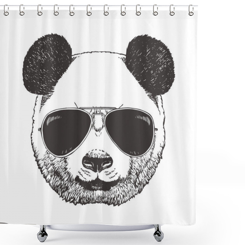 Personality  Head Of Panda Wearing Sunglasses. Hipster Animal. Shower Curtains