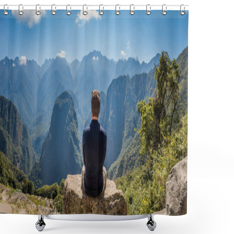 Personality  A Man Staring At The Amazing Landscape Of Machu Picchu. Shower Curtains