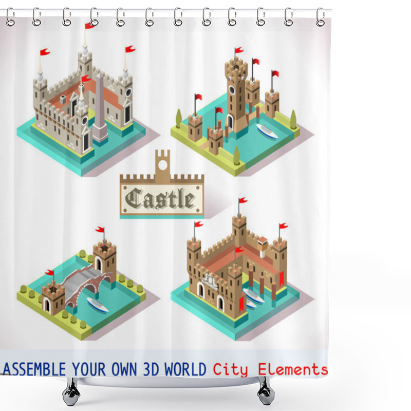 Personality  Castle 03 Tiles Isometric Shower Curtains