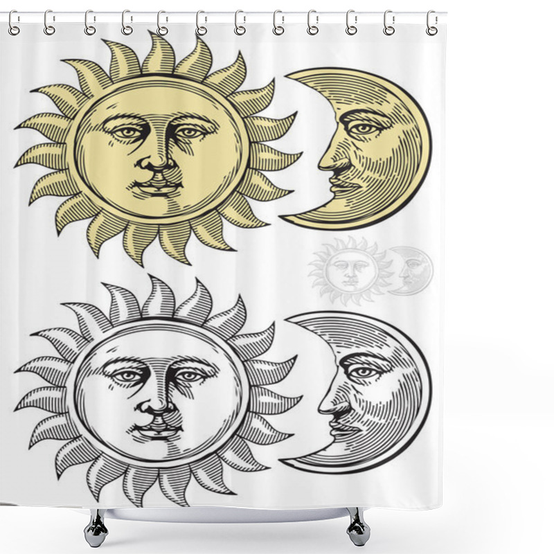 Personality  Vector Illustration Of Sun And Moon With Faces Shower Curtains